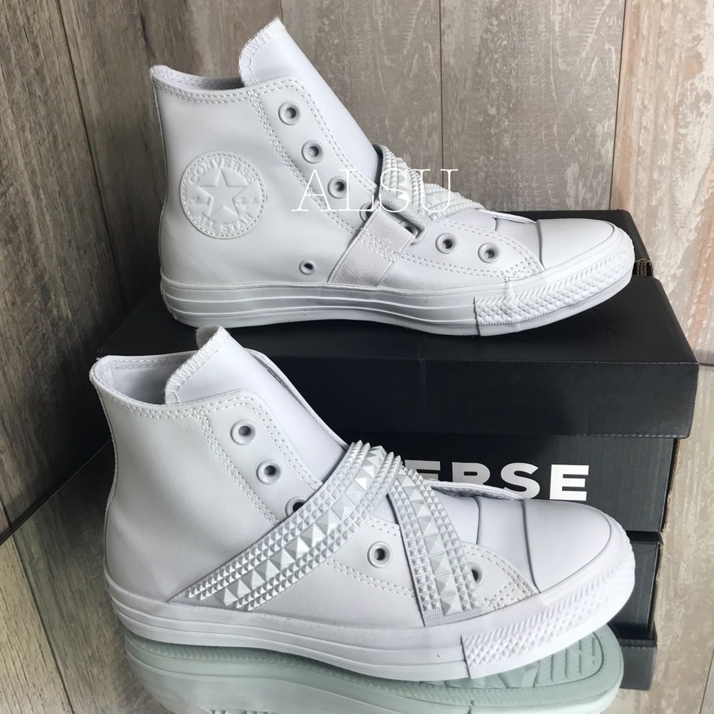 COPY - Converse Ctas Punk Strap HI Leather Pure Platinum Size 7. Light wear.